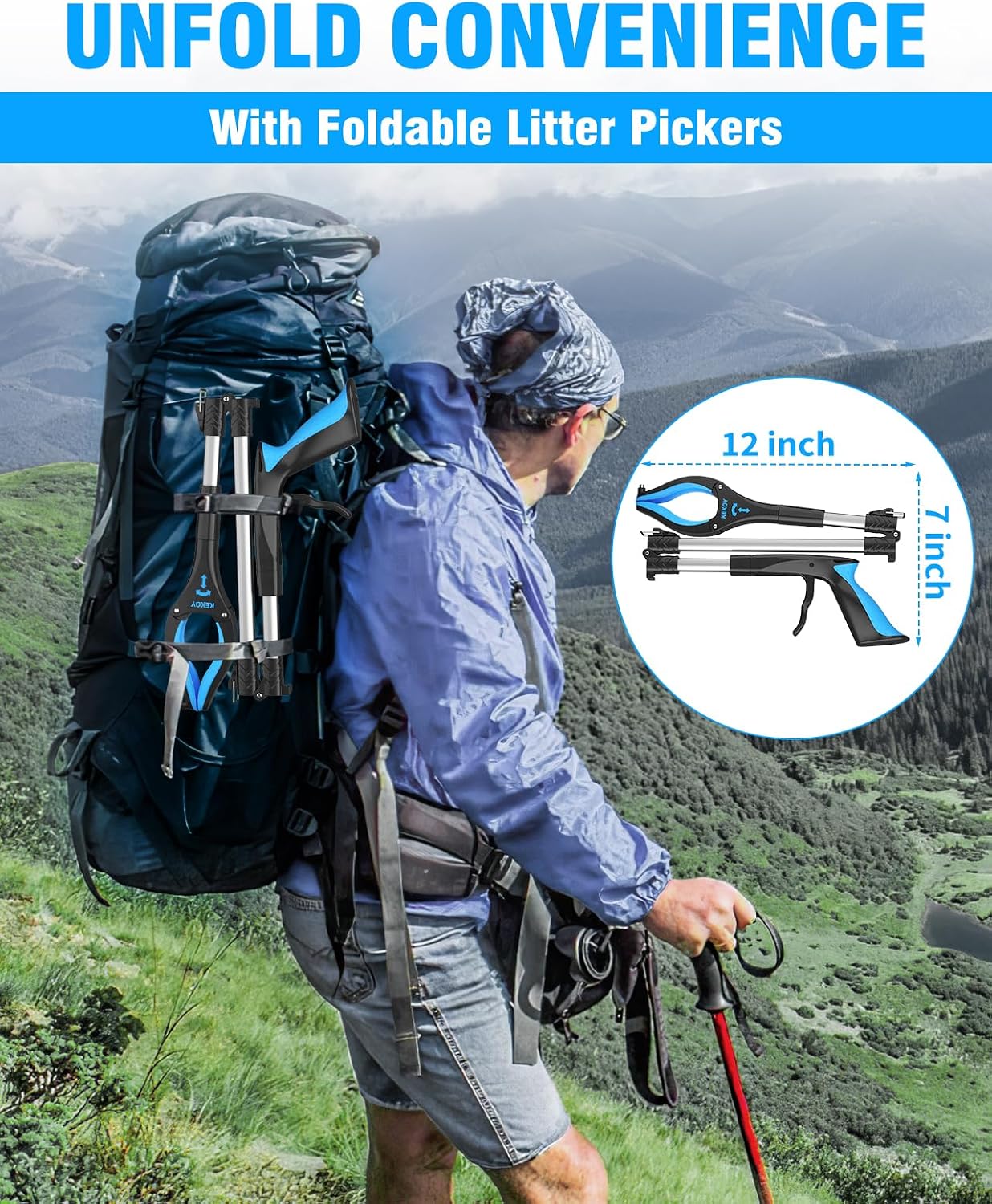 Detalle 2 de Kekoy 91 cm Foldable Light Weight Litter Picker with Rotating Jaw and Magnet – Ideal for Seniors