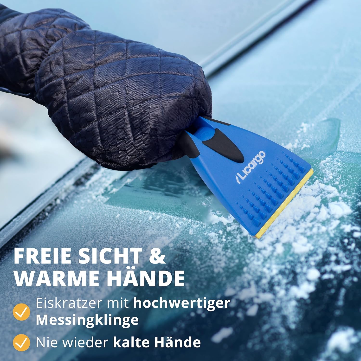 LICARGO Eiskratzer mit Handschuh – warmer, wasserdichter Handschuh mit Messingklinge (Made in Germany)
