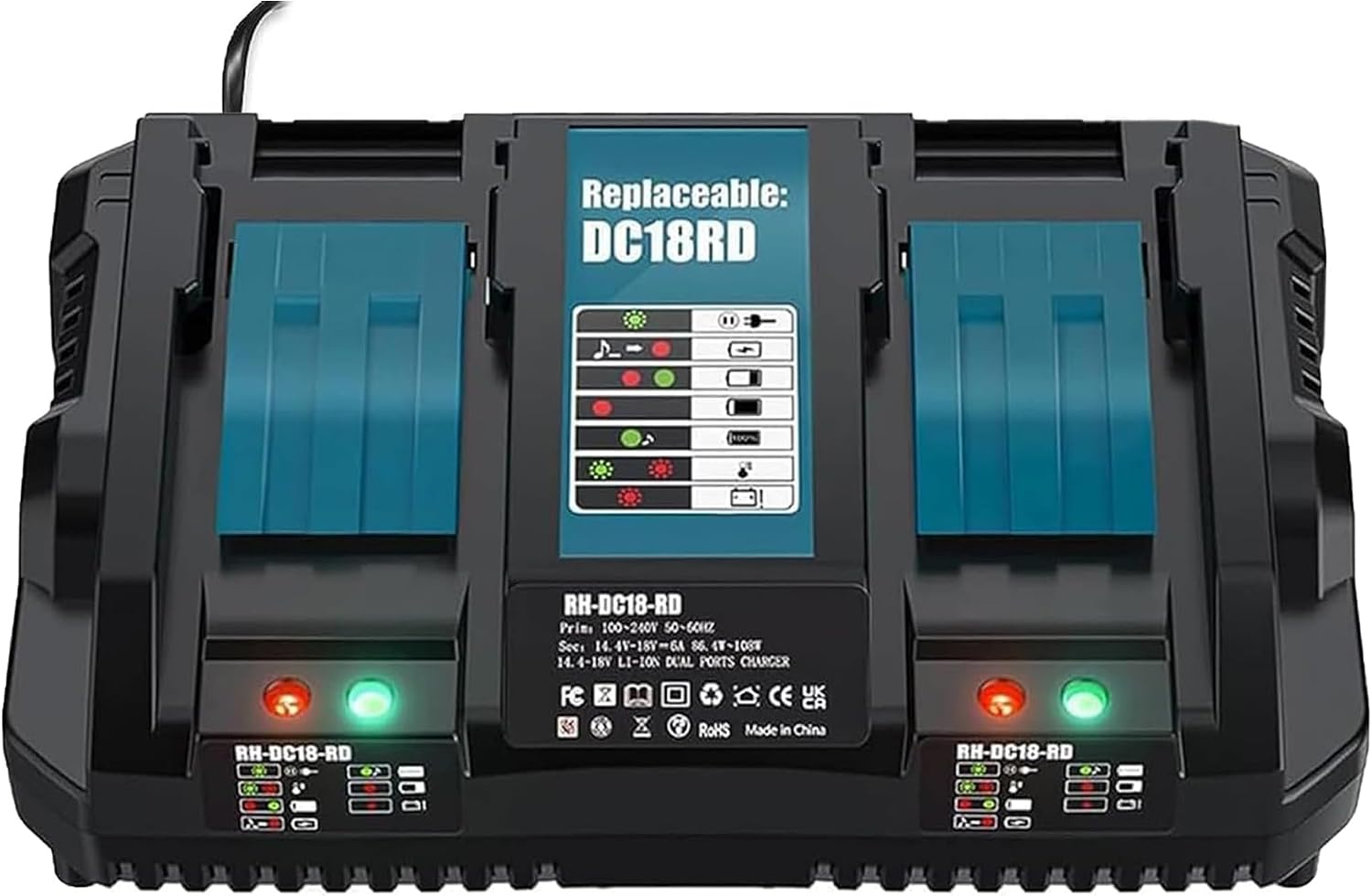 Bonadget 6A Dual Fast Battery Charger for Makita 14.4V–18V LXT (UK 3‑pin) DC18RD-style