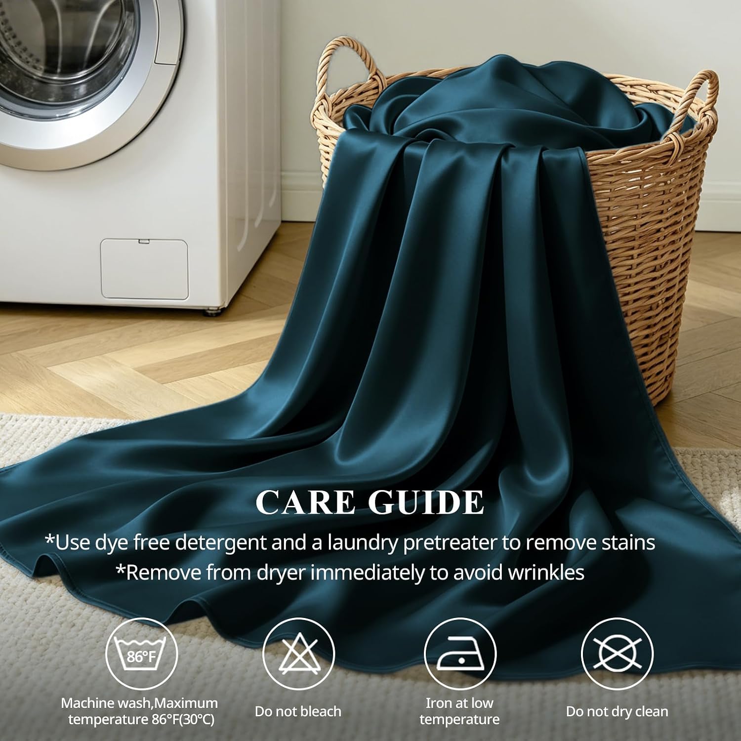 Thumbnail 6 de KRIMANO King Size Sheet Set (4-Piece) – 100% Viscose Derived from Bamboo, Deep Pocket Up to 17", Navy Blue