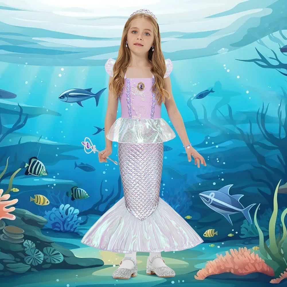 Thumbnail 4 de BSBUY zeemeerminnenkostuum voor meisjes met kroon, toverstaf en accessoires