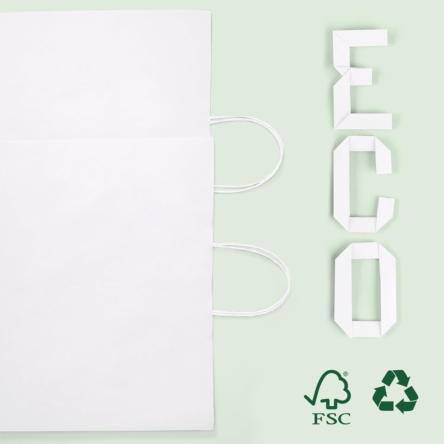 Thumbnail 4 de MESHA 16x6x12" 50-Pack White Kraft Paper Bags with Handles