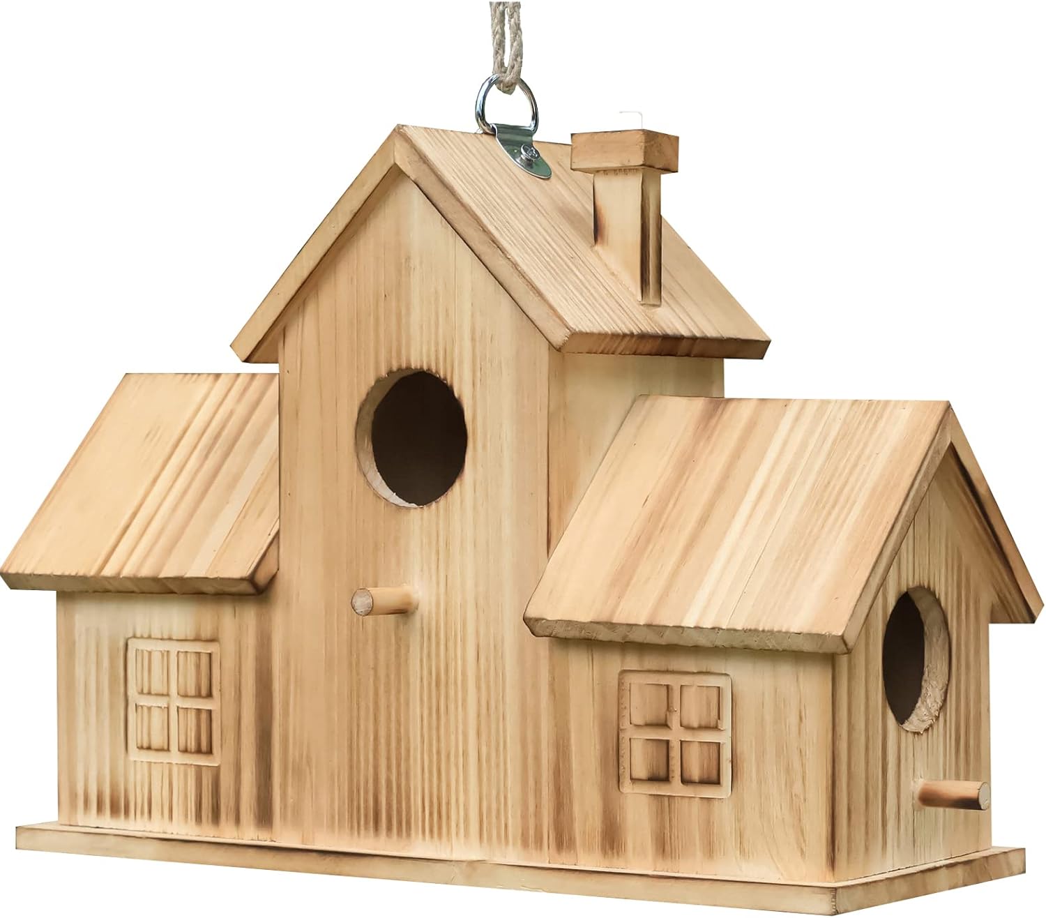 Thumbnail 5 de STARSWR Vogelhäuser draußen, 3 Löcher — hängbares Holzvogelhaus für Garten (30 x 11,9 x 22 cm)
