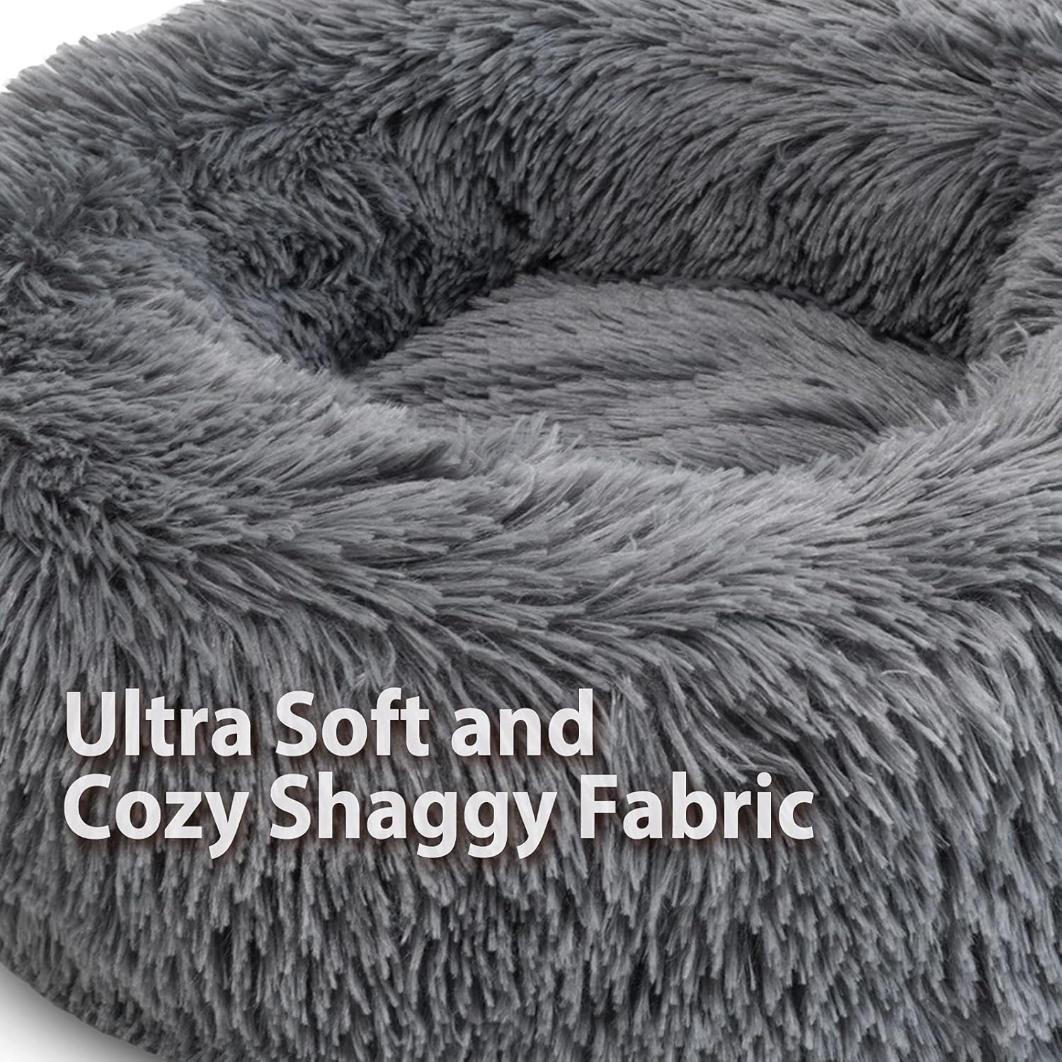 Detalle 2 de Enjamoy Plush Donut Dog Bed – Calming, Self-Warming, Machine Washable Cushion (Dark Grey, 50cm)