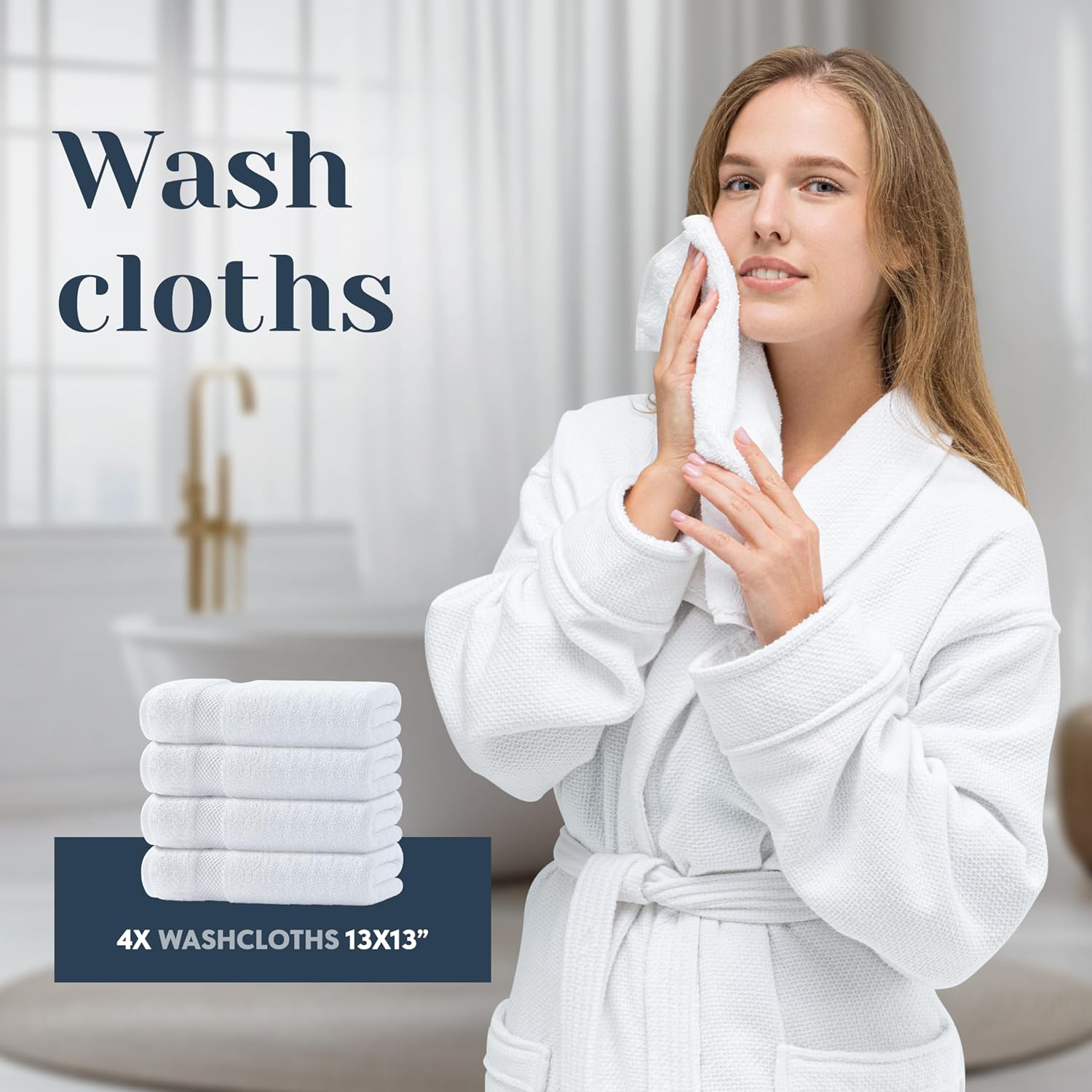 Detalle de Luxury White Bath Towel Set (8 Pieces) — 100% Turkish Cotton, 700 GSM