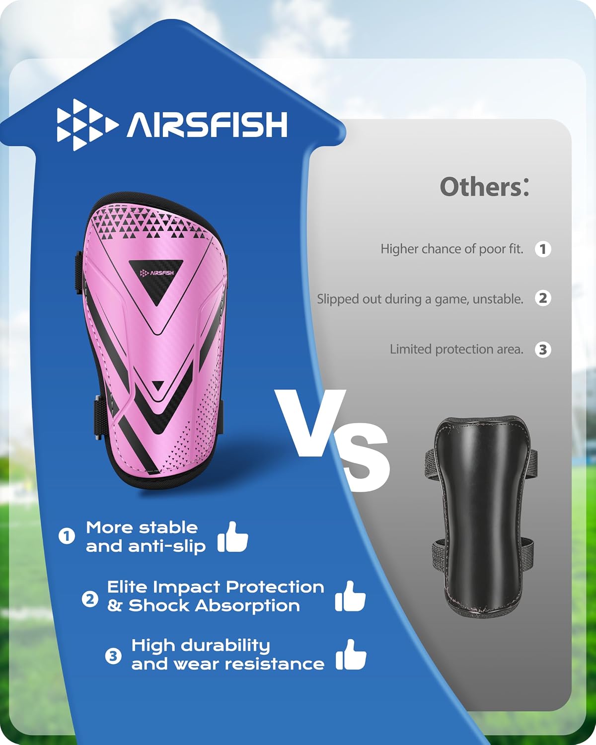 Detalle de CE Certified Airsfish Kids Soccer Shin Guards (Youth Youth Sizes XXS–M) — 1 Pair