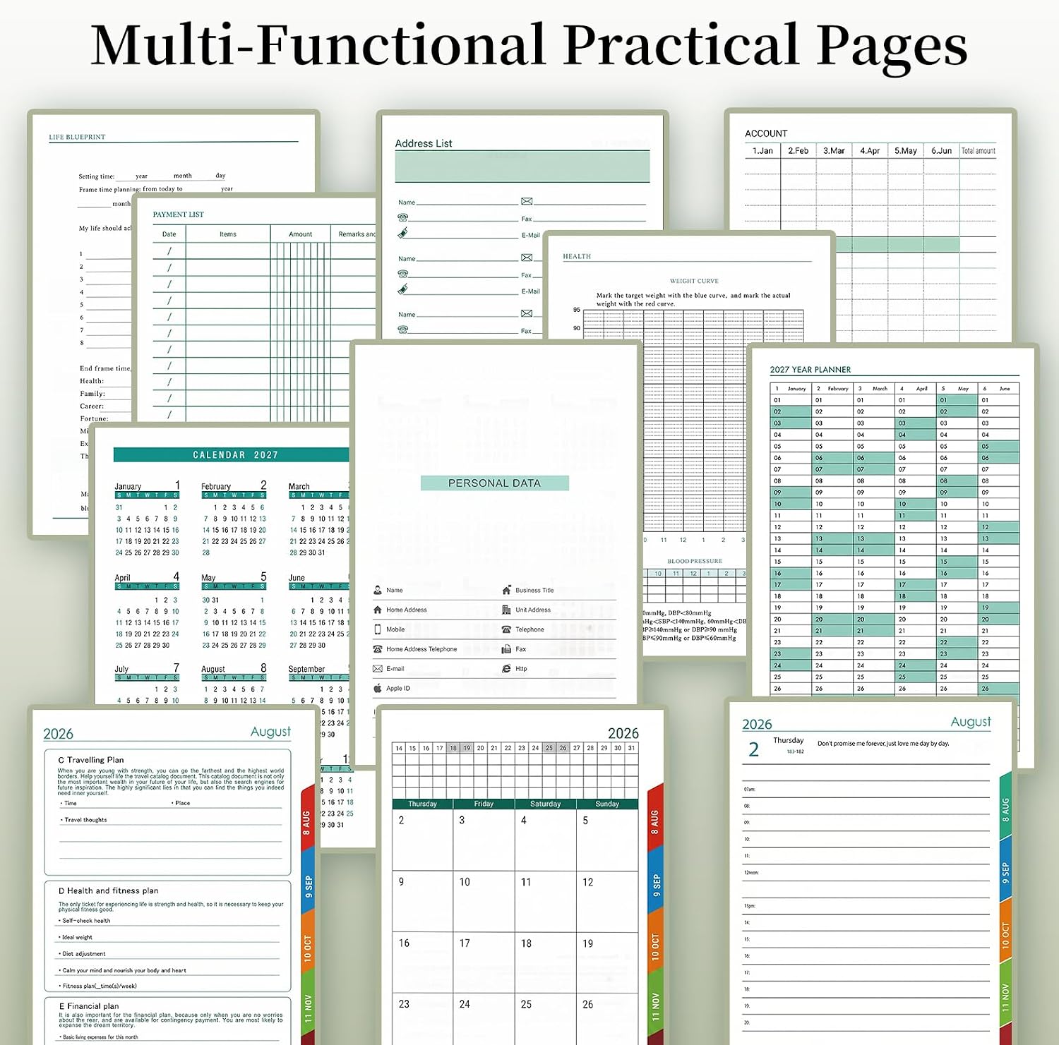Detalle de Mcdsuc Academic Diary 2026-2027: Day-Per-Page Daily Planner with Colour Monthly Tabs (Green, Hardcover)