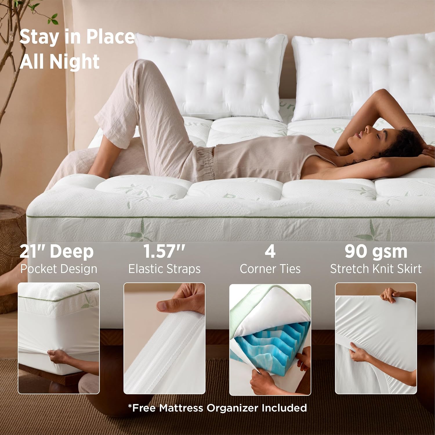 Detalle 1 de Bedsure Memory Foam Mattress Topper, Twin XL