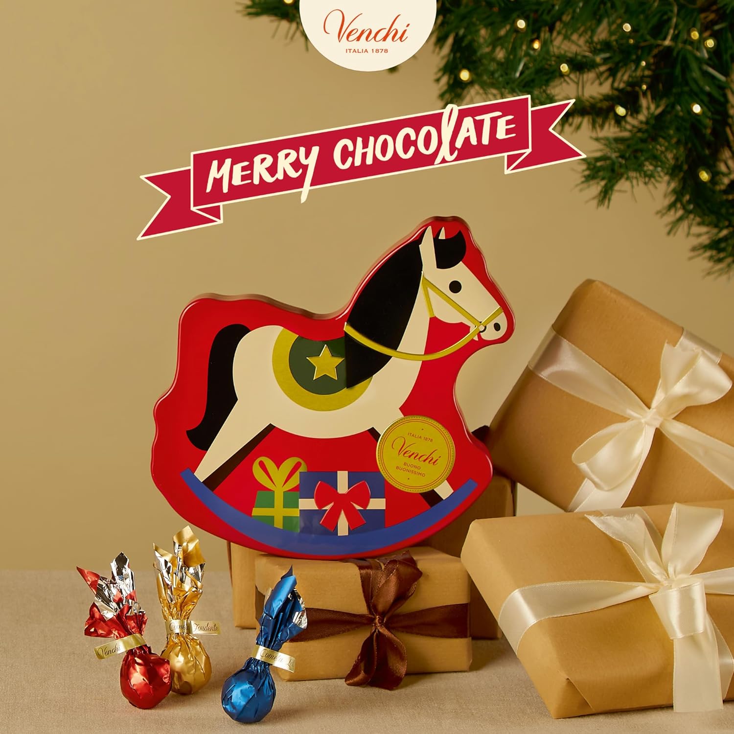 Detalle de Venchi Coffret Cheval à Bascule de Noël – 160 g, Cometa Assortis