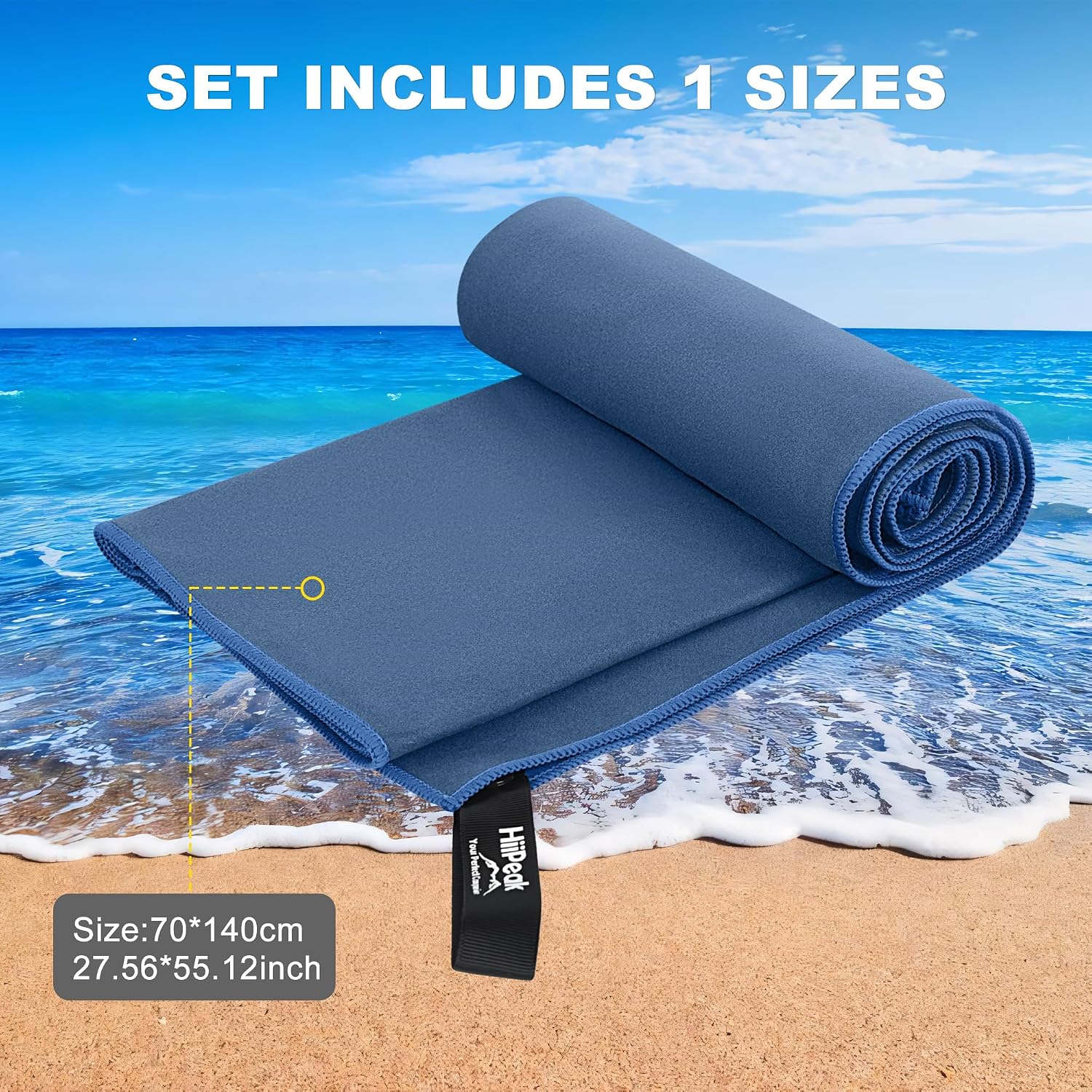 Detalle de HiiPeak Microfibre Towel Compact Travel Camping & Beach Towel (Navy Blue, L 140cm x 70cm)