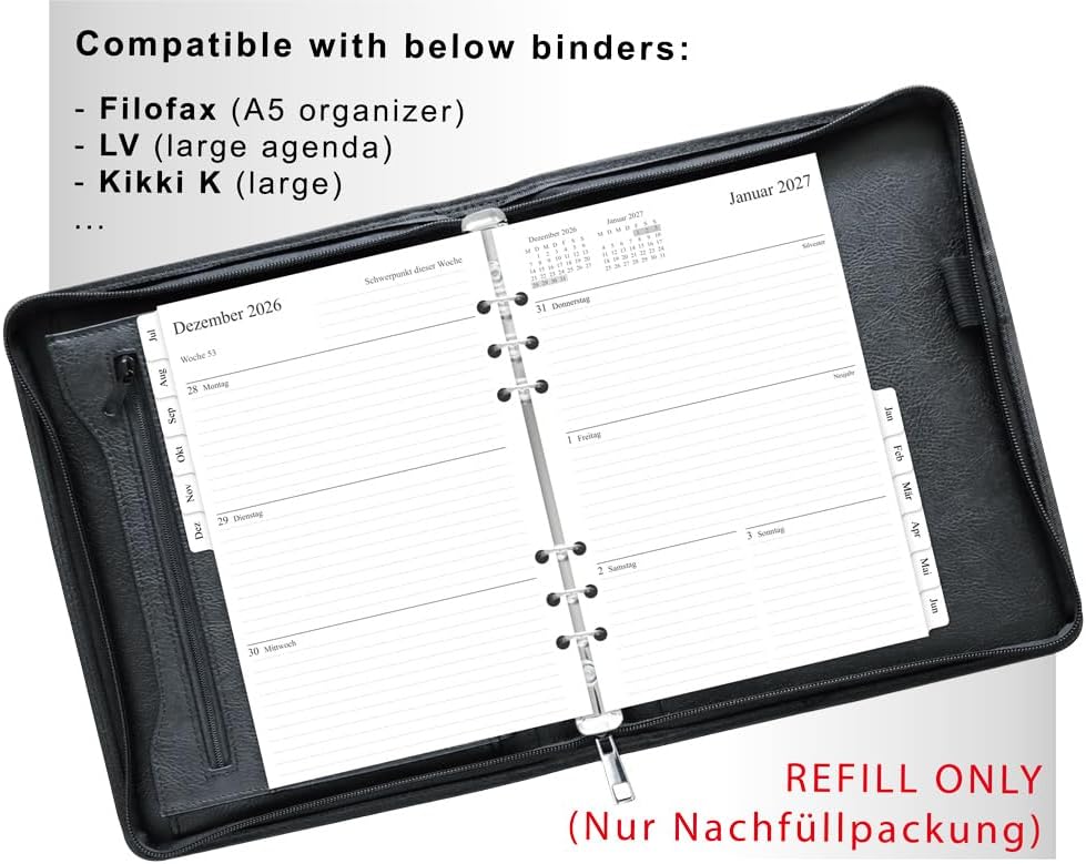 Detalle de newestor 26-27 Wochenplaner Einlage A5 – 1 Woche auf 2 Seiten mit Tabs (Juli 2026 – Juni 2027)