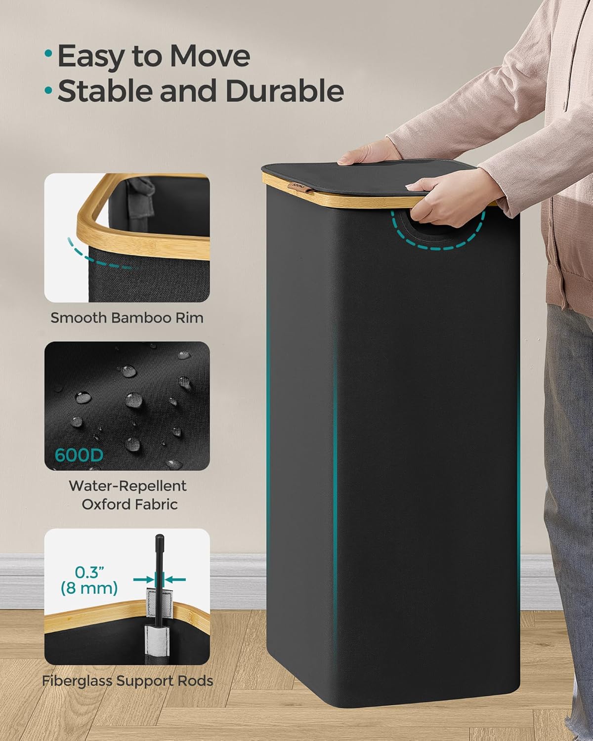 Thumbnail 6 de SONGMICS LCB509B01 90L laundry hamper with lid