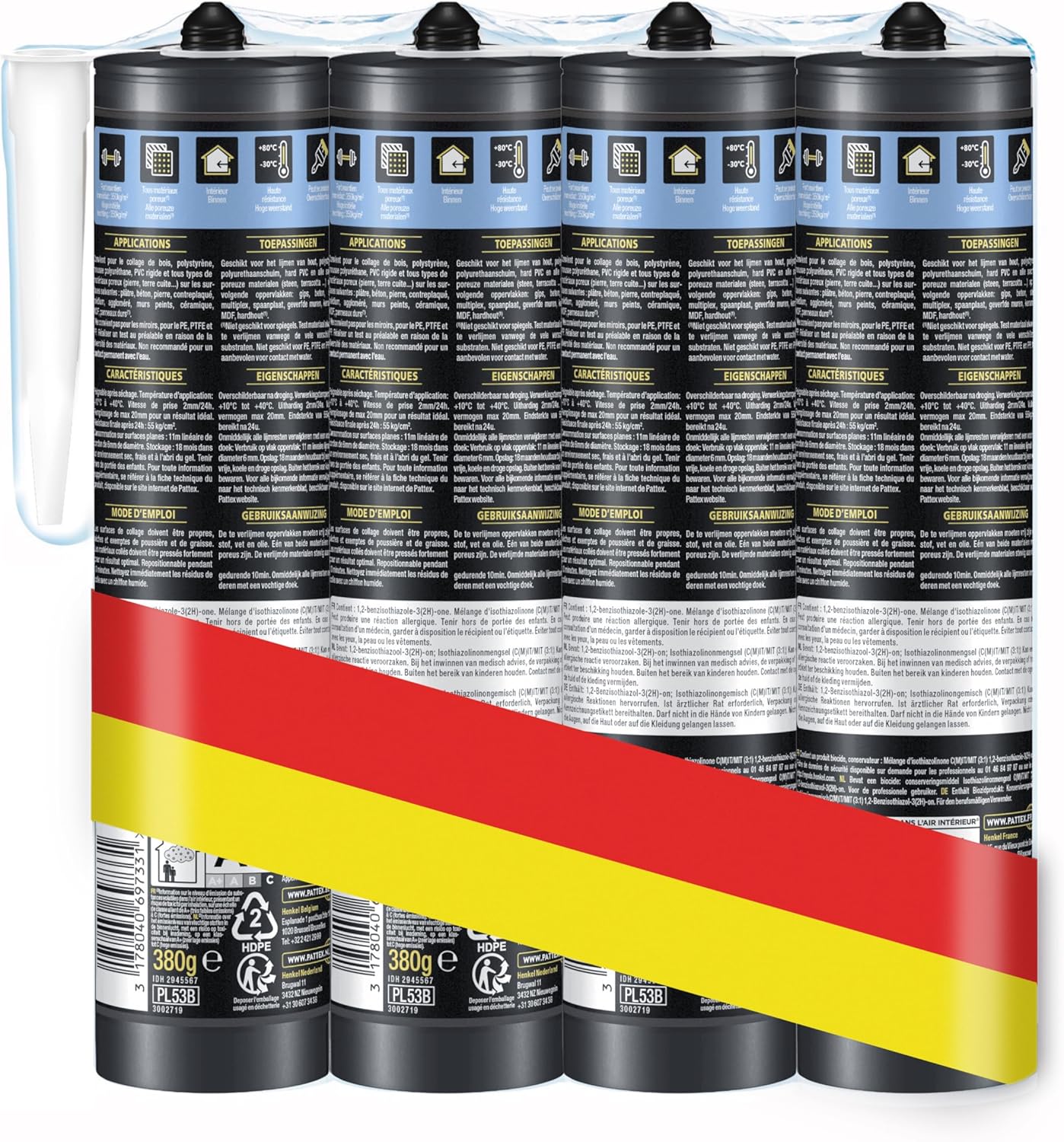 Thumbnail 1 de Pattex PL 100 Colle Acrylique – Lot de 3 cartouches de 380 g + 1 gratuite