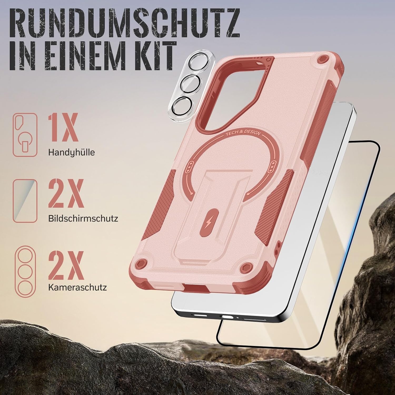 Detalle de Leedia Magnetisch Hülle für Samsung Galaxy S26 – Zweilagiger Schutz mit verstecktem Ständer, inklusive Displayschutzfolien und Kameraschutz