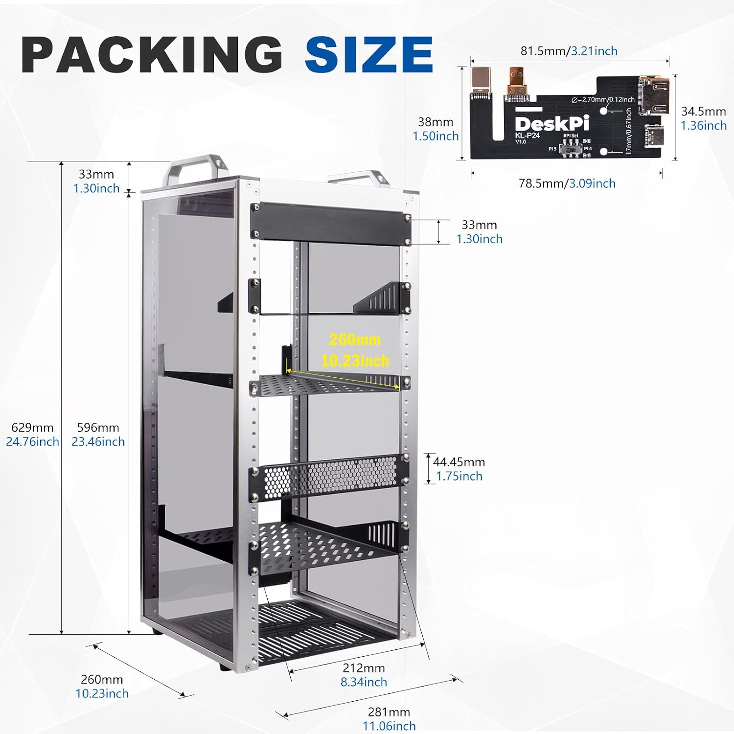 Detalle de GeeekPi DeskPi RackMate T2 10-inch 12U mini server cabinet with rack shelf (10 inch AV, NAS & SBC setups)