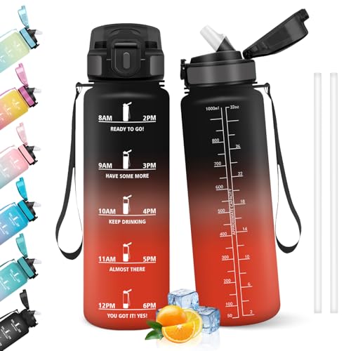 Detalle de HoneyHolly Botella Agua 1 L con pajita y marcador 🚰