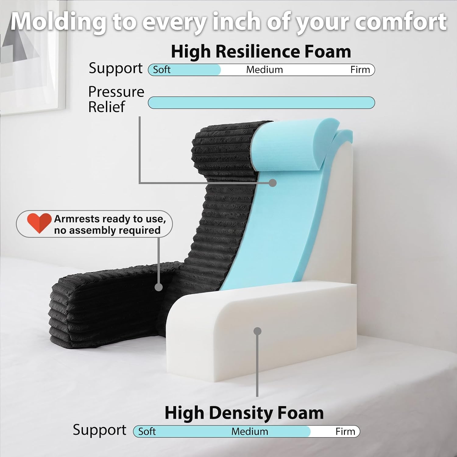Thumbnail 2 de ENITYA 22" XL Back Pillow with Armrests, Layered Foam and Side Pockets