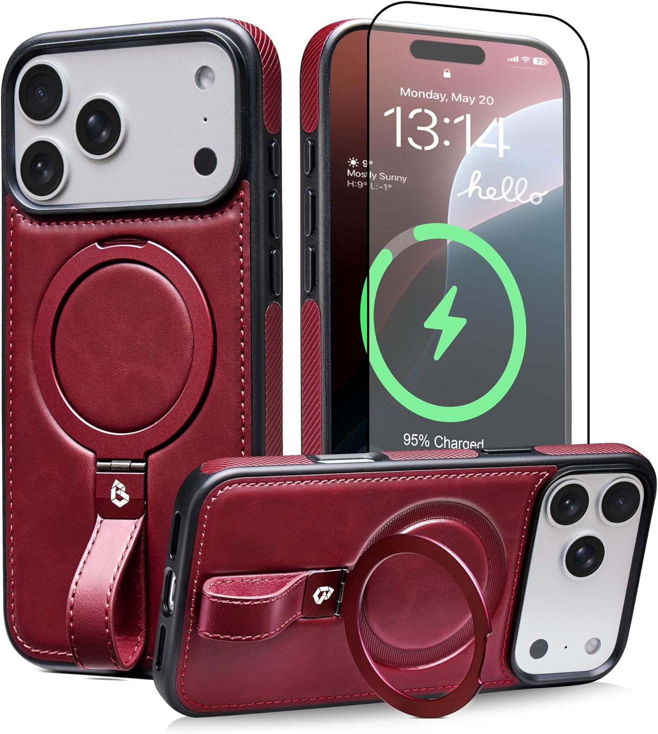 Detalle de BUTAIGA iPhone 17 Pro Max leather case with stand 6.9"