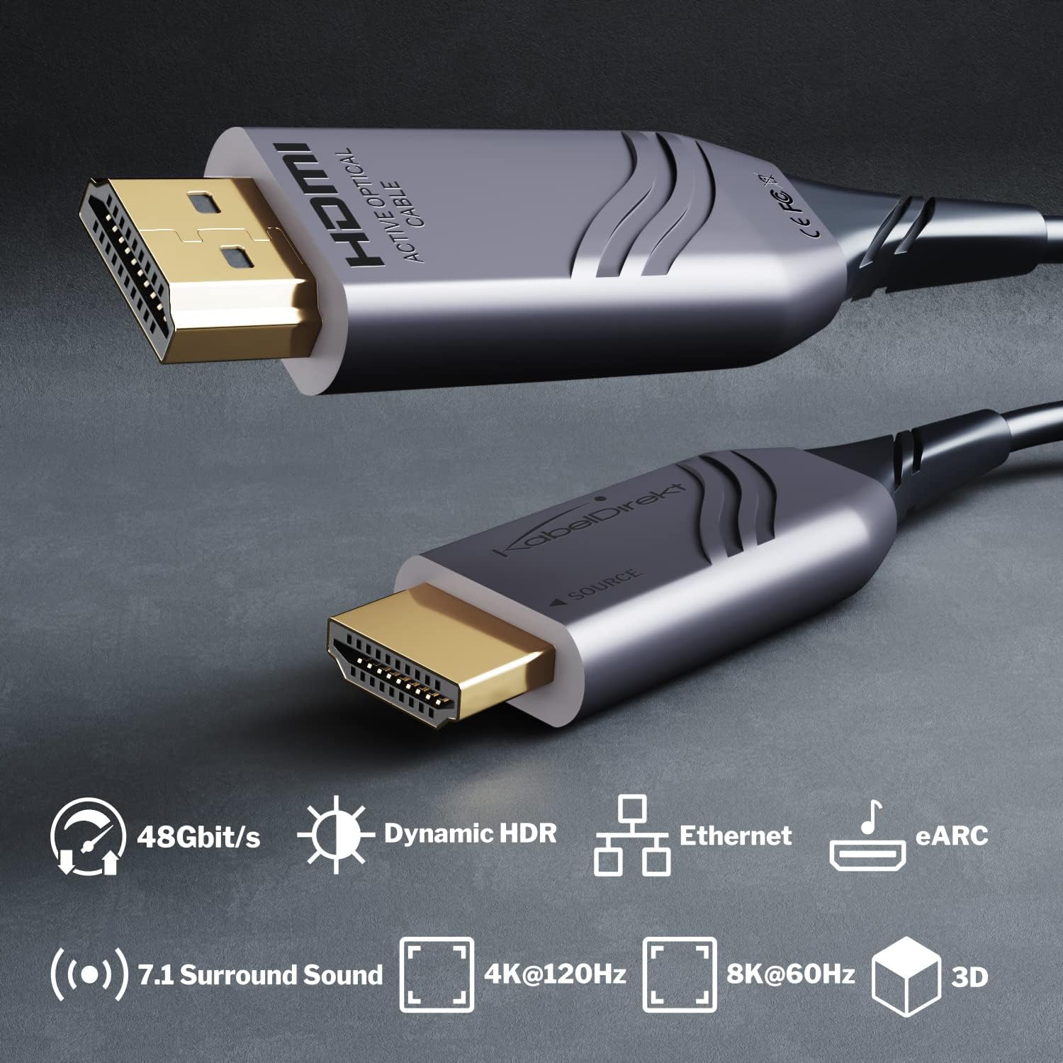 Detalle 2 de KabelDirekt Optisches 8K HDMI 2.1 Kabel – Glasfaser, 10 m, 0% Signalverlust