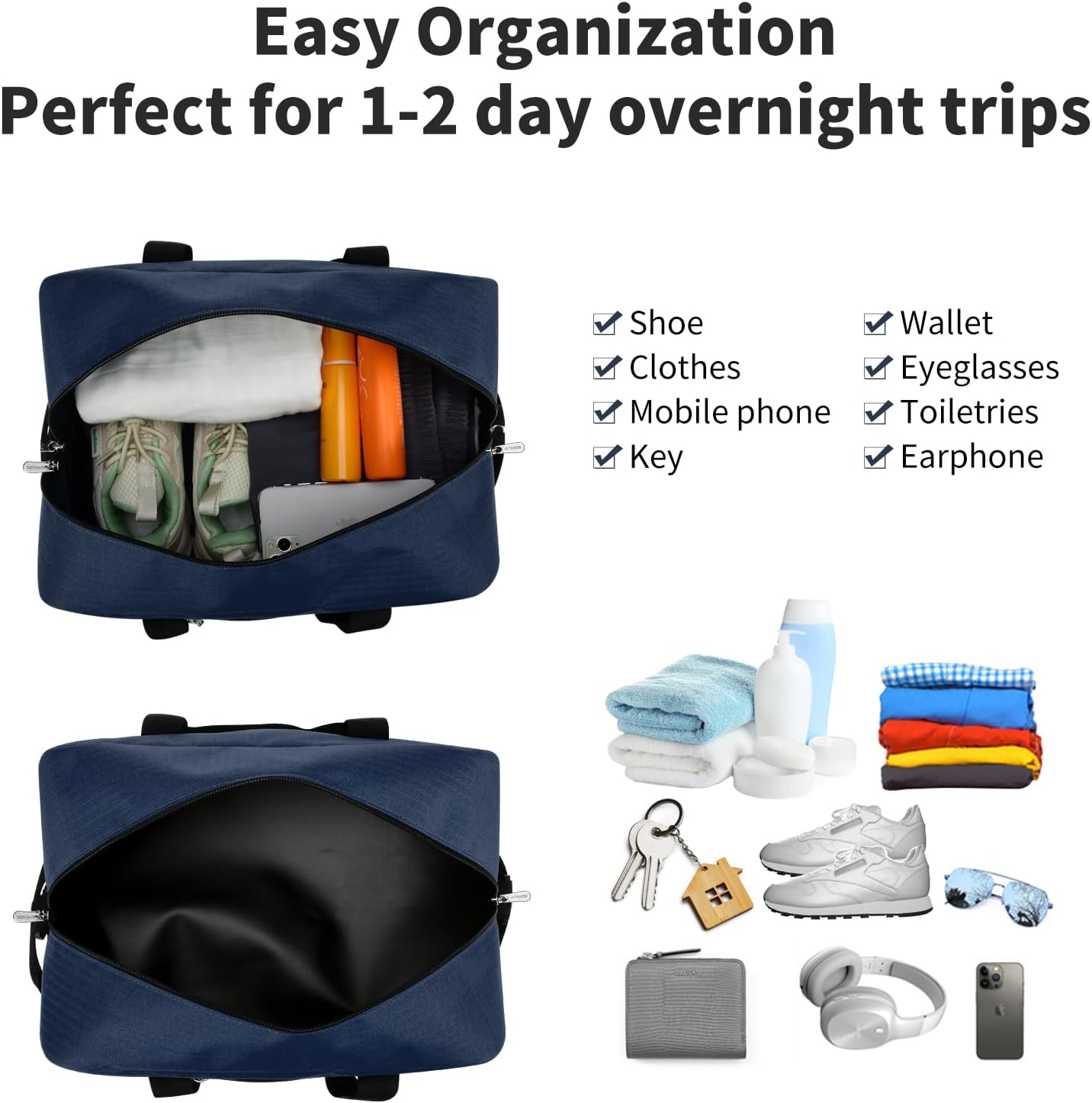 Thumbnail 2 de YoKelly Small Duffle Bag 14 Inch Carry On – Lightweight Navy Blue Mini Gym & Travel Duffel