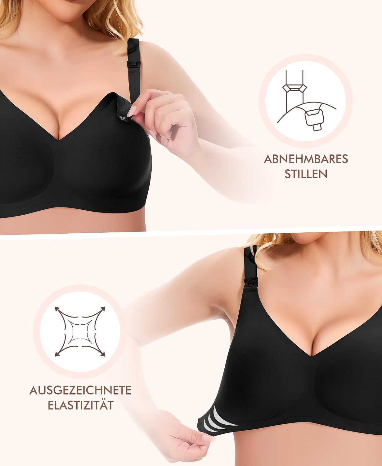 Detalle de QooNoo Still-BH ohne Bügel für Schwangerschaft & Stillzeit (gepolsterte 3D-Cups, Baumwolle-Feel, Schlaf-Bralette)