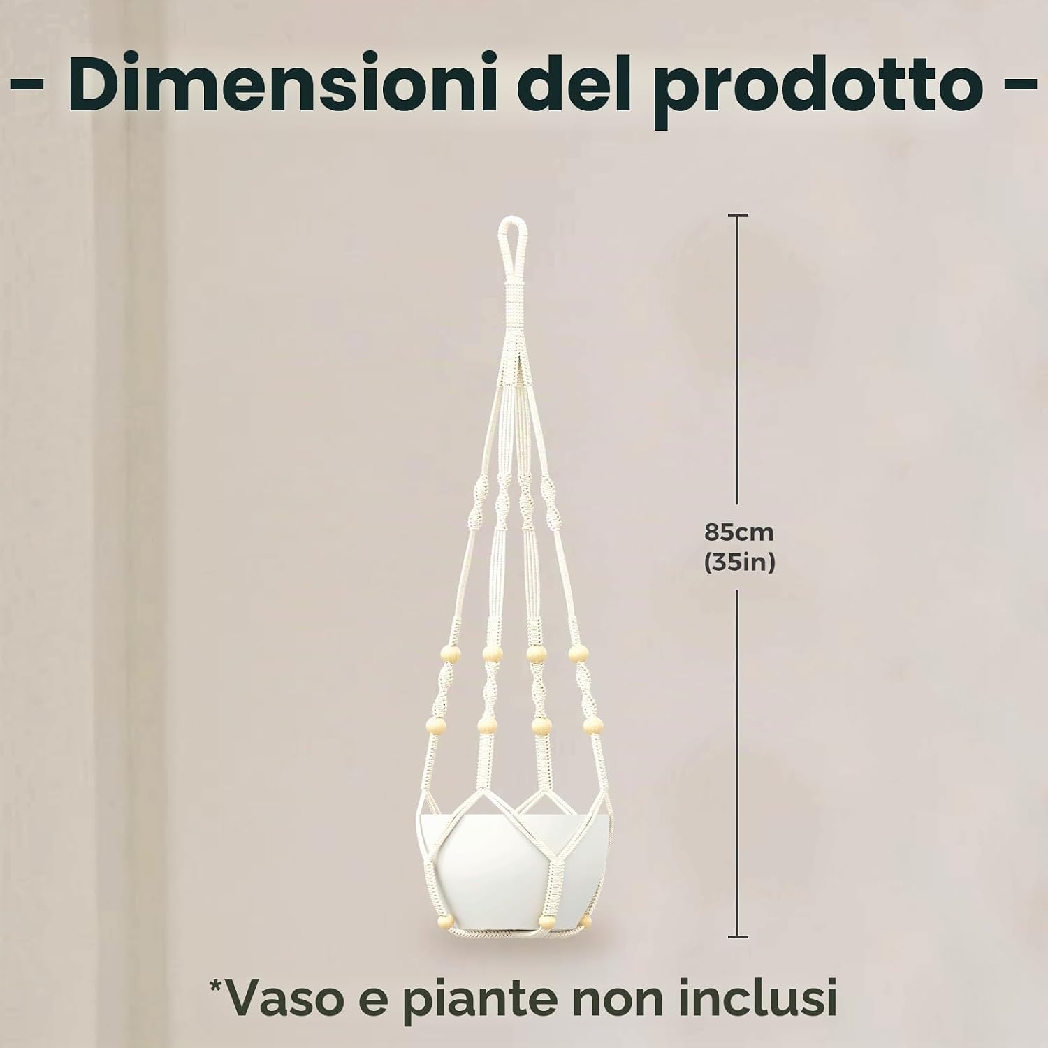 Detalle de Bamworld Vasi Appesi e Portavasi per Piante in Macramé Boho — Portapiante Sospeso con Corda di Cotone, 85 cm