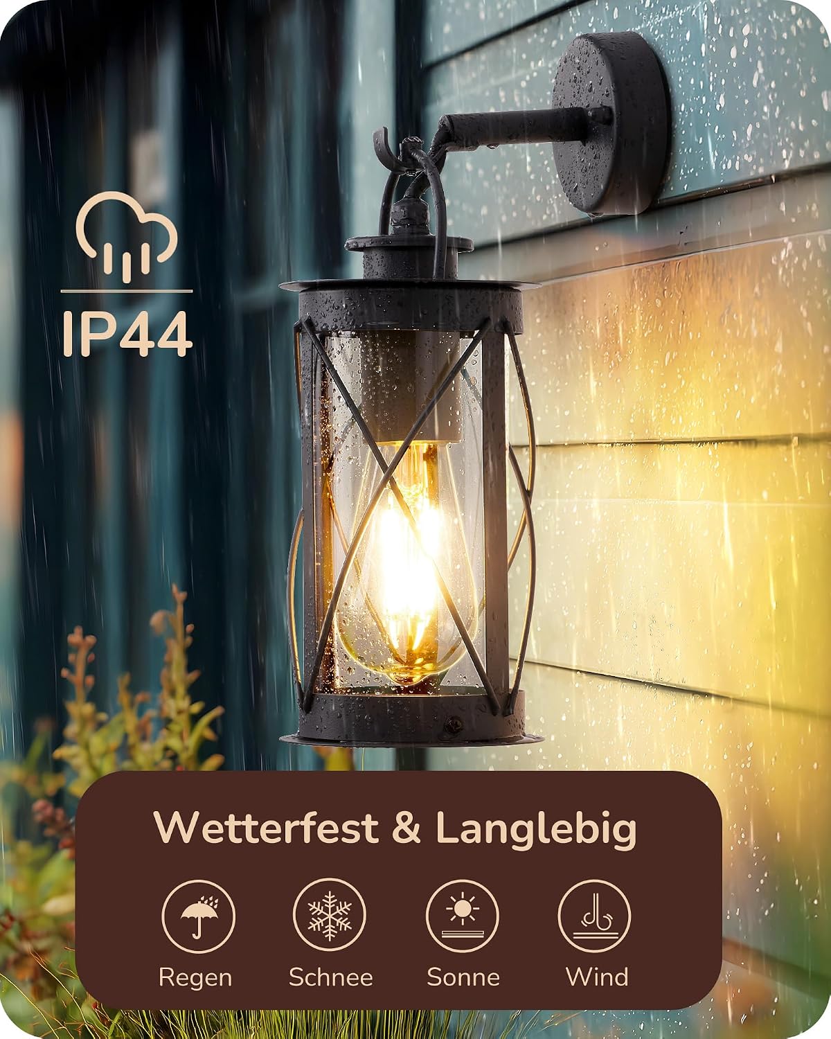 Detalle 2 de EDISHINE Wandleuchte Außen/Innen – Retro-Design mit Aluminiumrahmen, IP44, E27