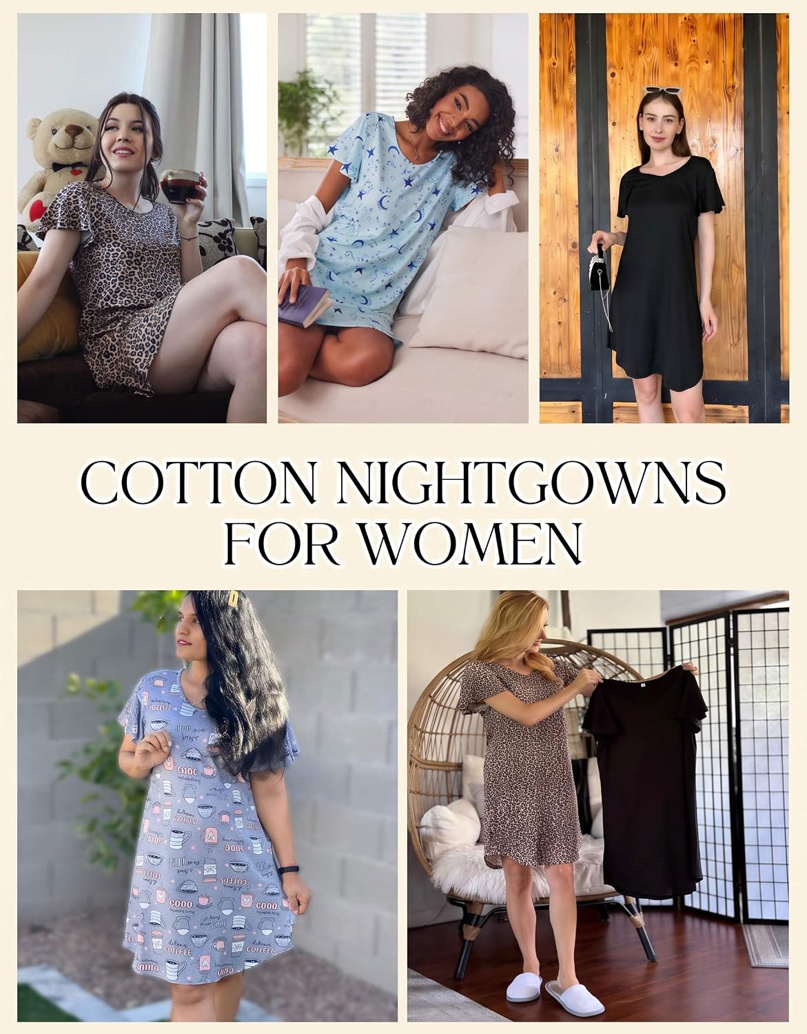 Detalle de Ekouaer Cotton Nightgowns 3-Pack