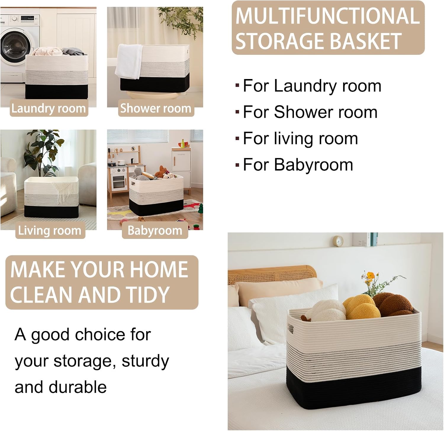 Detalle 2 de OIAHOMY 108L Cotton Rope Storage Basket 25"x16"
