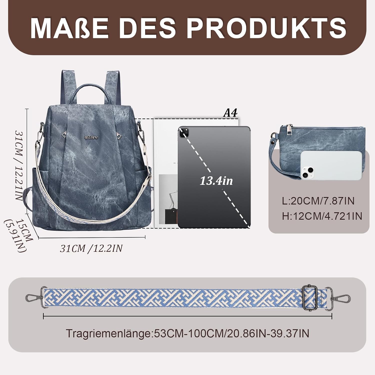 Thumbnail 4 de Eshow Rucksack 3 in 1, RFID Schutz