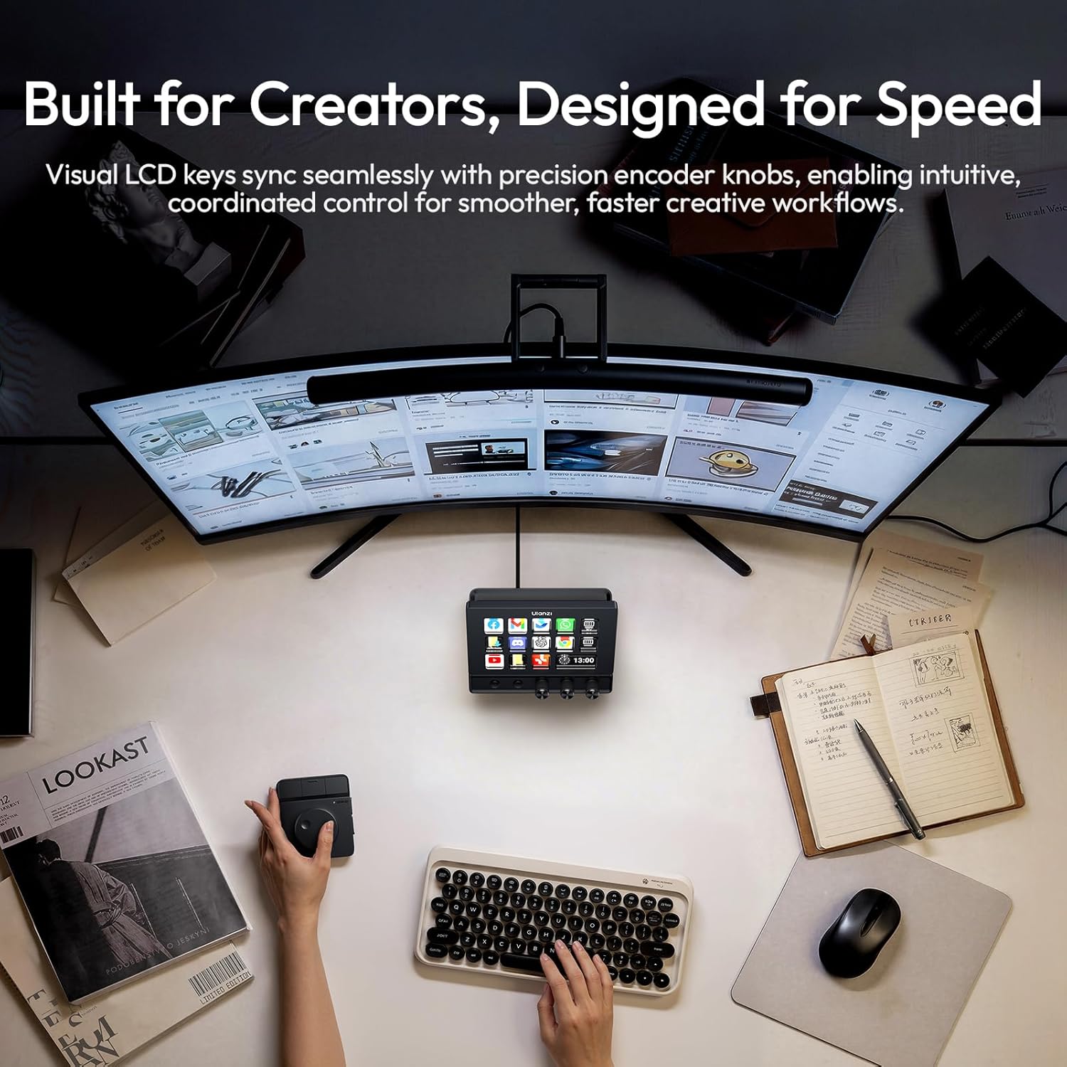 Thumbnail 6 de ULANZI D200X Flow Controller with 3 Knobs and 14 LCD Keys: 8-in-1 USB-C Hub for 4K HDMI Streaming, Editing, and Content Creation