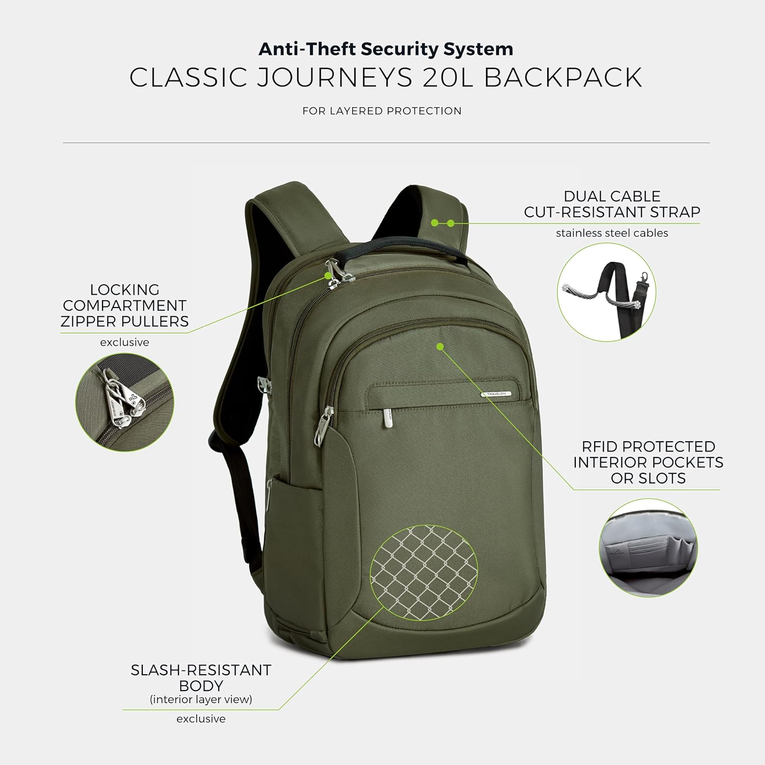 Detalle de Travelon Anti-Theft Classic Large Backpack: 22L of Secured Everyday Travel