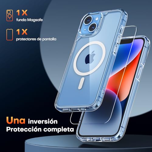 Detalle de TAURI Funda para iPhone 13/14 con MagSafe y Vidrio Templado — Transparente, ultrafina y antichoque