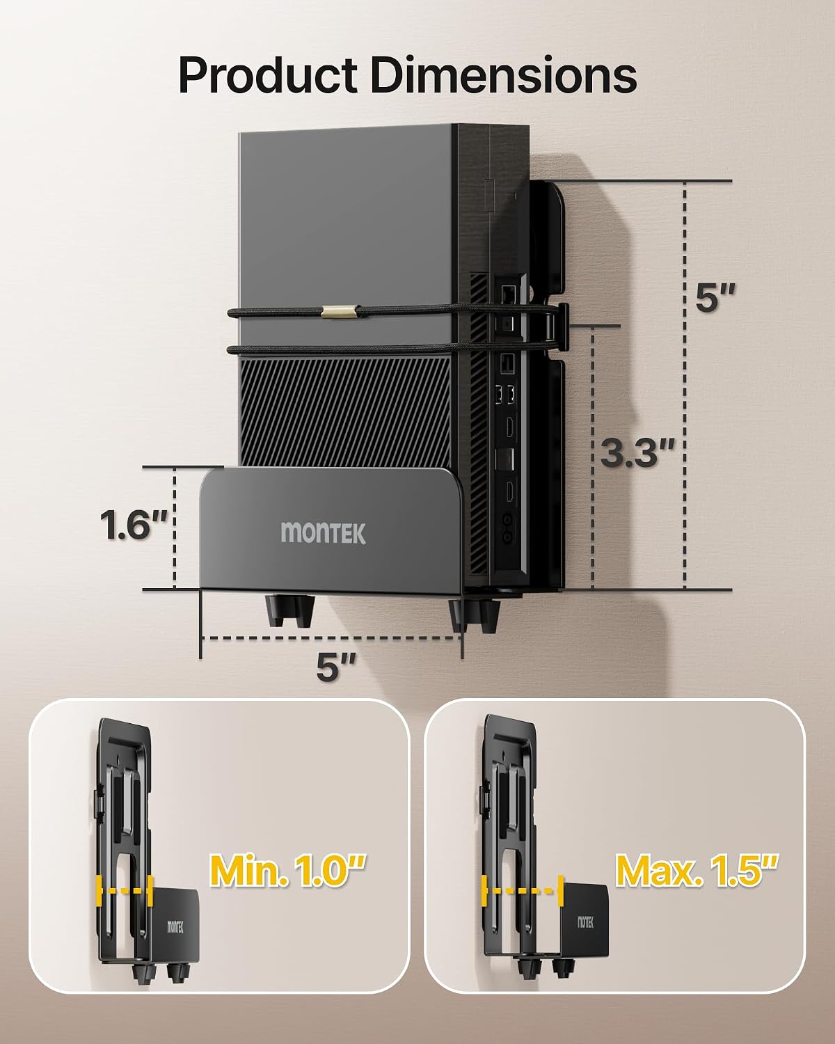Detalle de monTEK Adjustable Cable Box Wall Mount (2-Pack) for Narrow Devices up to 11 LBS