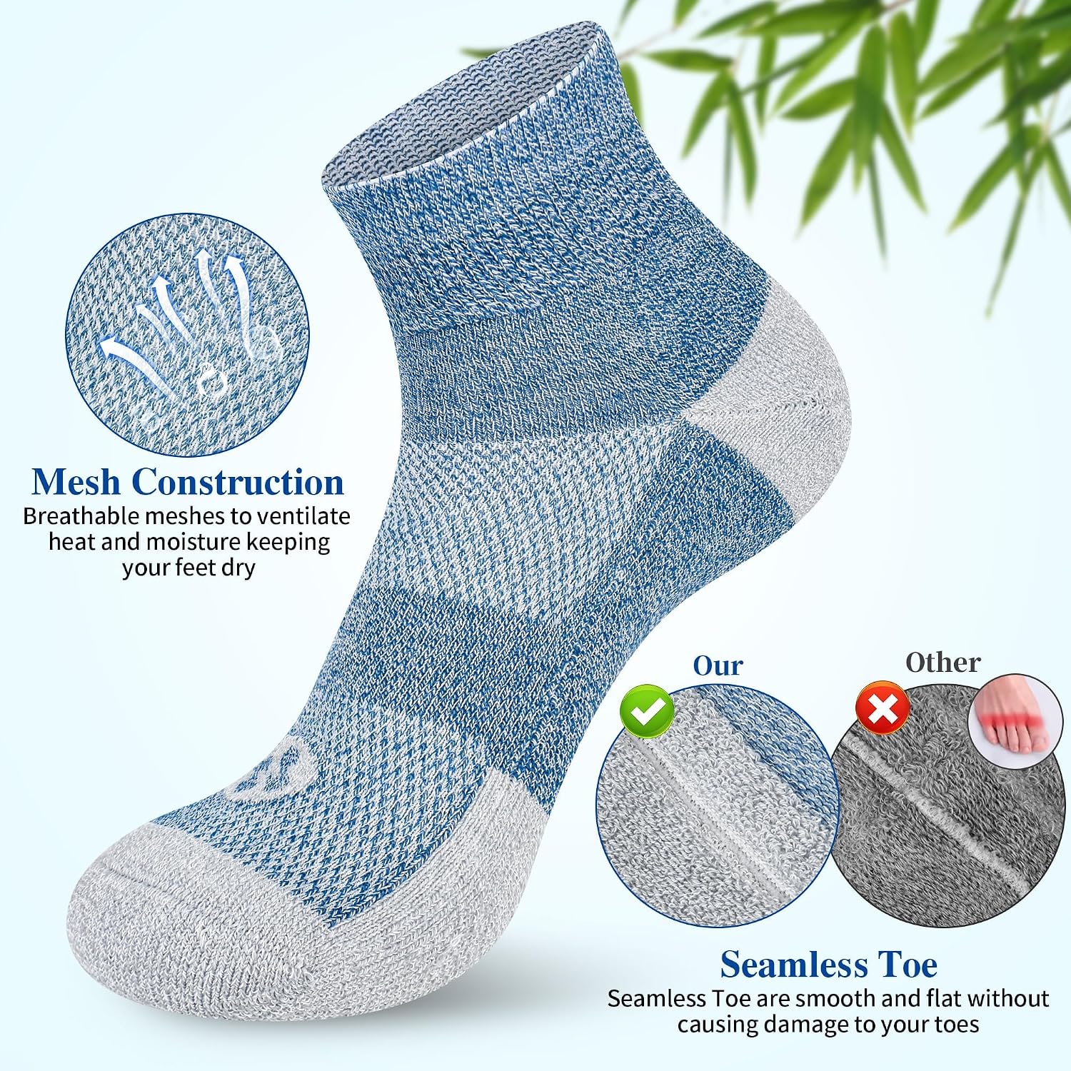 Detalle de NOLUNT Diabetic Ankle Socks, 6 Pairs