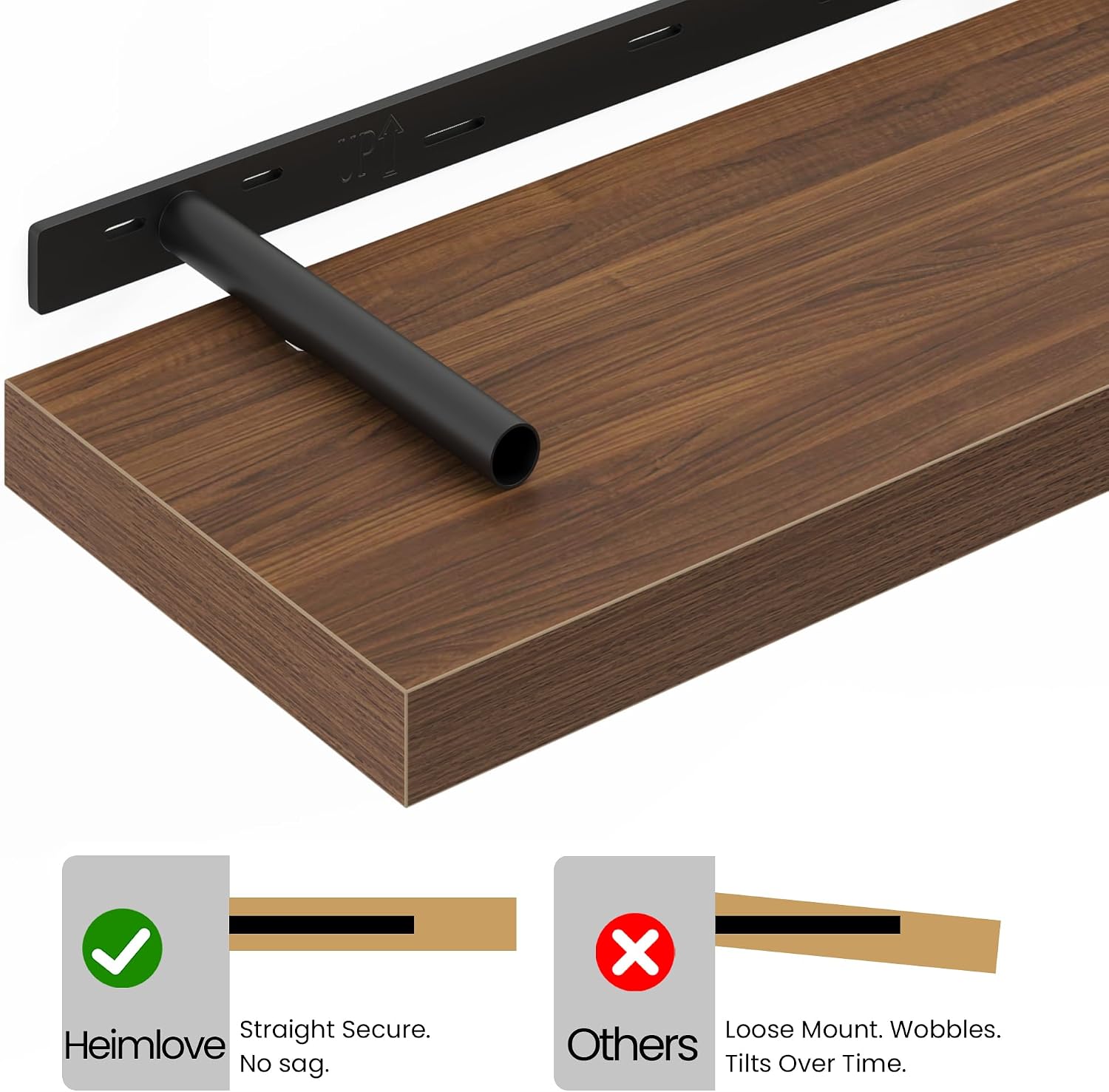 Detalle de Heimlove Floating Shelves for Wall, 48-Inch Walnut Shelf, 9.3-Inch Deep