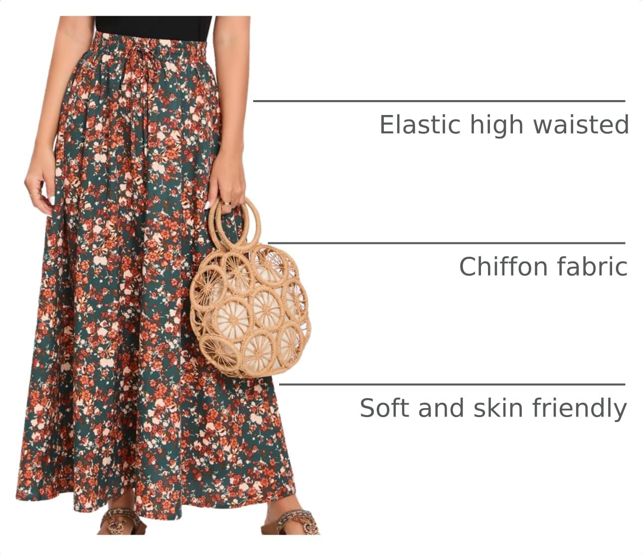 Thumbnail 3 de Bluetime Women Flowy Long Skirts – Pleated Elastic High Waist Maxi for Summer