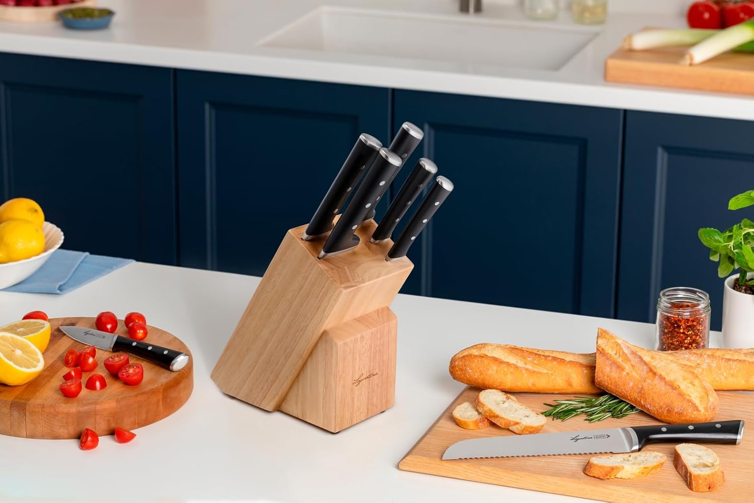 Detalle de Lagostina Iceforce Set da Cucina con Ceppo in Legno e 5 Coltelli in Acciaio Inox