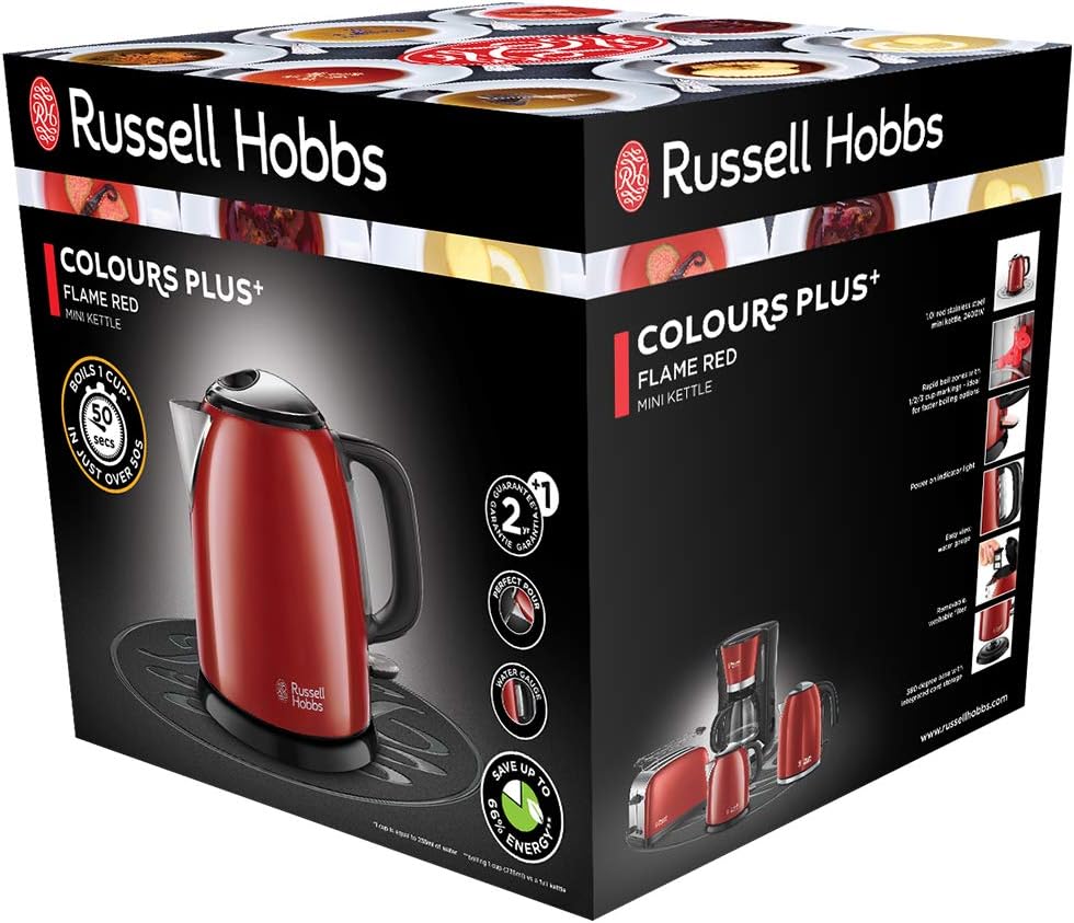 Thumbnail 1 de Russell Hobbs Wasserkocher klein Colours+ 1 l, Edelstahl Rot (24992-70) – 2400 W mit Schnellkochfunktion