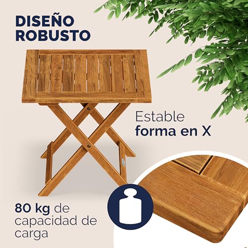 Thumbnail 5 de Casaria mesa auxiliar plegable de madera de acacia (46x46 cm) para jardín, balcón y terraza, hasta 80 kg
