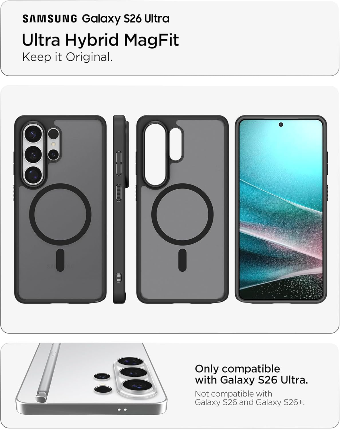 Detalle de Spigen Ultra Hybrid MagFit Hülle für Samsung Galaxy S26 Ultra – Transparent, Anti-Vergilbung, MagSafe kompatibel