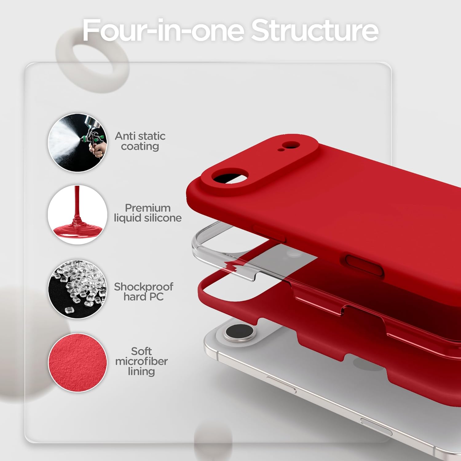 Thumbnail 4 de INGIDO Hülle für iPhone Air 6,5 Zoll – Flüssigsilikon, Kameraschutz, rotes Cover