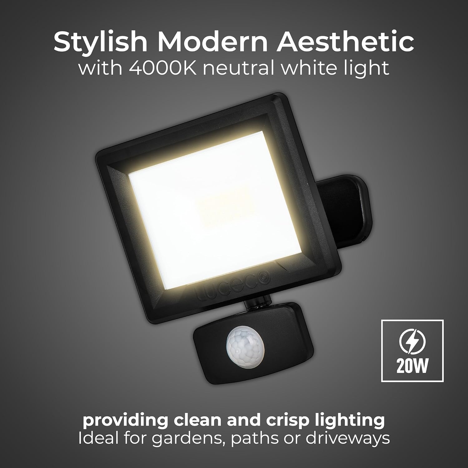 Thumbnail 1 de Luceco Essence Outdoor Security LED Floodlight with PIR Motion Sensor (EFLD20B40P) — 20W, 2100lm, 4000K, IP65
