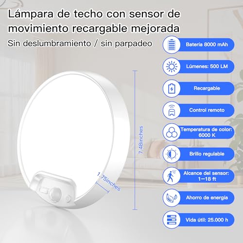 Thumbnail 6 de Homelist Plafón LED recargable para techo con sensor de movimiento y mando a distancia (8000 mAh)