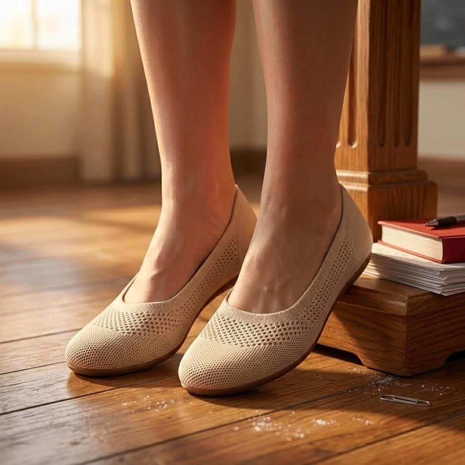Detalle de Puxowe Damen Strick-Ballerinas mit Keilabsatz