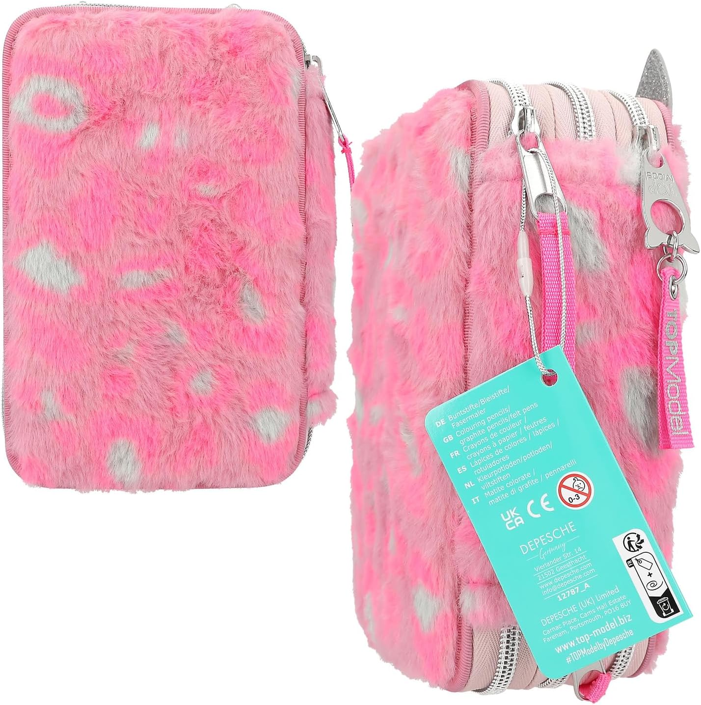 Thumbnail 6 de Depesche TOPModel 12787 Trousse à 3 Compartiments – Rose, motif tacheté, avec nez en cœur et oreilles de chat