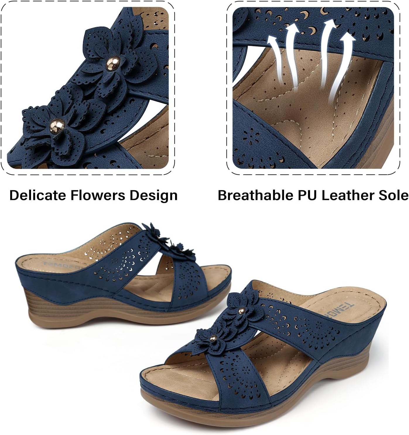 Detalle 2 de TEMOFON Women's Wedge Sandals, 2.6-Inch Wedge