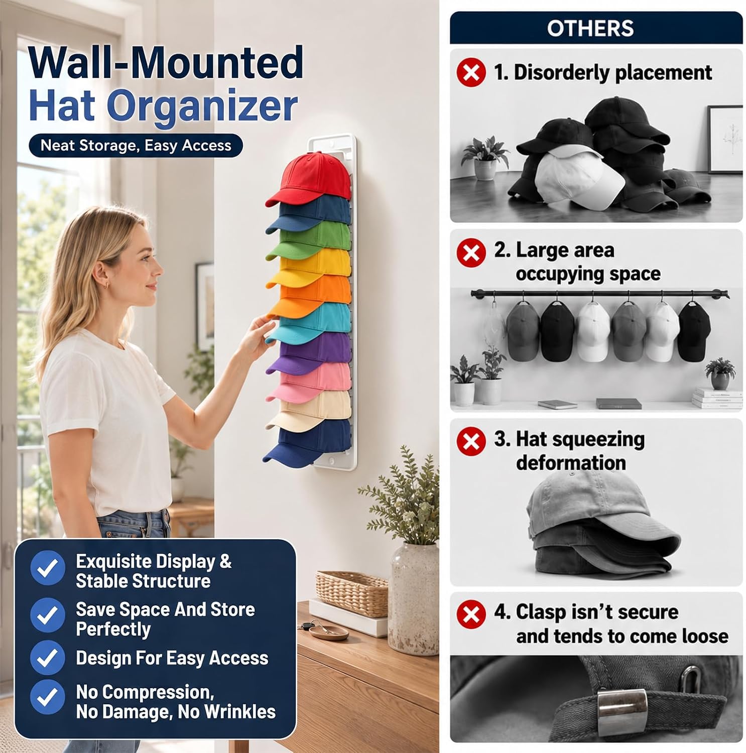 Thumbnail 5 de Wall-mounted hat rack, 20-cap capacity