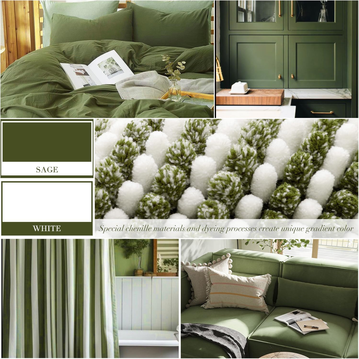 Thumbnail 2 de BSICPRO 2-Piece Chenille Bath Mat Set (Sage) with Non-Slip Backing