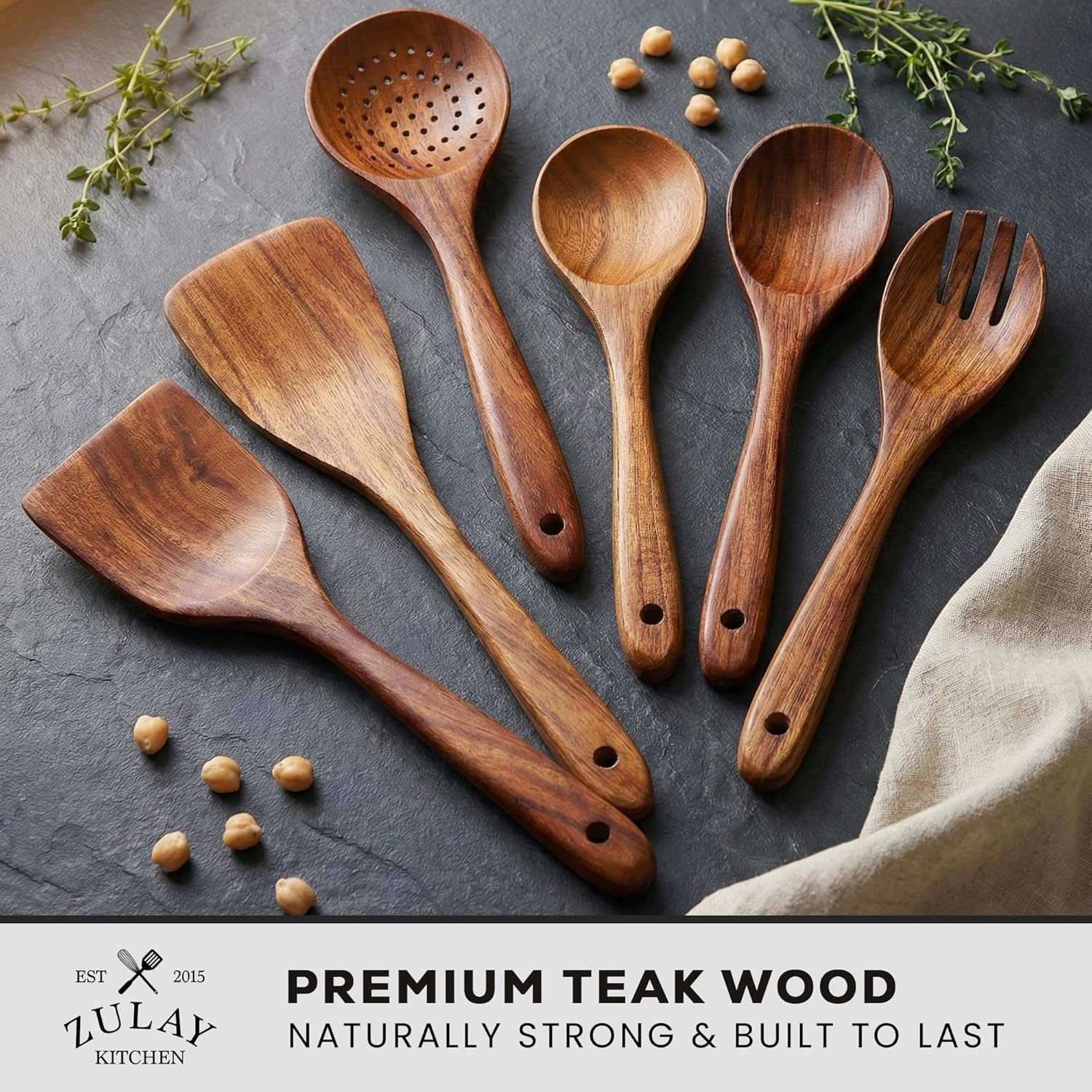 Thumbnail 1 de Zulay Kitchen 6-Piece Teak Wood Spoons set 🍽